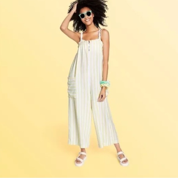 NWT Stoney Clover Lane X Target Yellow Stripe Jumpsuit Romper Women's XLarge 1X - Picture 1 of 10